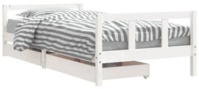 834409 vidaXL Cadru de pat cu sertare de copii, alb, 90x200 cm lemn masiv pin