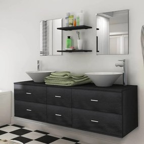 Set mobilier de baie, 9 piese, cu chiuveta si robinet, negru Negru, Model 3, 1