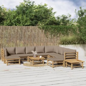 3155131 vidaXL Set mobilier de grădină cu perne gri taupe, 12 piese, bambus