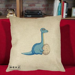 Perna Decorativa Brontosaur cu Ou, 40x40 cm, Crem, Husa Detasabila, Perna Inclusa, BEKZ®