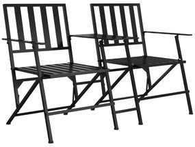 318820 vidaXL Bancă de grădină pliabilă cu 2 locuri, negru, 137 cm, oțel