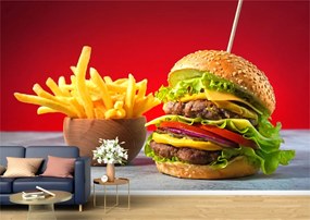 Tapet Premium Canvas - Hamburger dublu cu cartofi