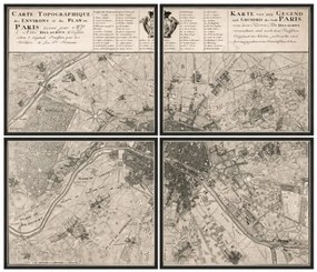 Tablou 4 piese Framed Art Carte Topographique du Paris 1735