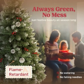 HOMCOM Brad de Crăciun Înnzăpezit Înalt de 150 cm cu 398 Ramuri, Brad Artificial de Interior cu Conuri și Boabe Roșii Decorative, Bază Metalică, Verde | Aosom Romania