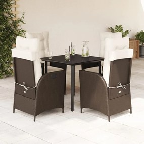 vidaXL Set mobilier de grădină, 5 piese, cu perne, maro, poliratan