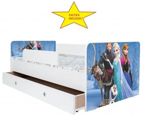 Pat Kiddy, imprimat cu Frozen, cu protectie si saltea, 180x80 cm