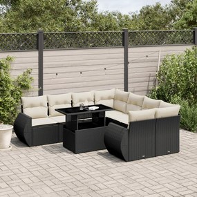 3268426 vidaXL Set mobilier de grădină cu perne, 9 piese, negru, poliratan