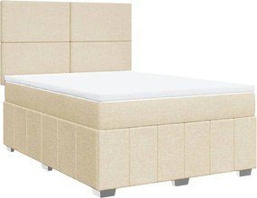 vidaXL Pat box spring cu saltea, crem, 140x200 cm, textil
