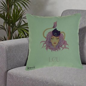 Perna Personalizata Zodie Leu, 40x40 cm, Verde, Husa Detasabila, Perna Inclusa, BEKZ®