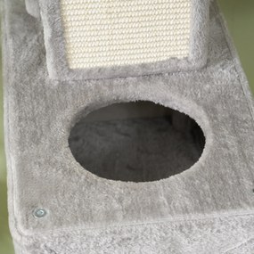PawHut Ansamblu de Zgâriat pentru Pisici, 206 cm, cu Stâlpi din Sisal, Căsuțe și Hamace, Gri Închis | Aosom Romania