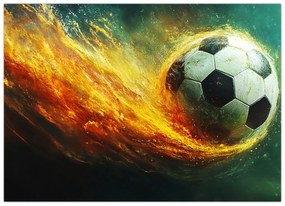 Tablou pe sticlă - Minge de Fotbal în Zbor (70x50 cm)