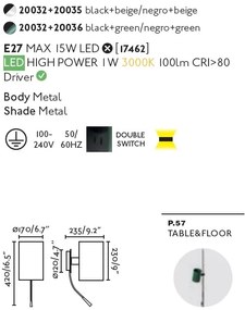 Aplica perete cu reader LED design modern GUADALUPE verde