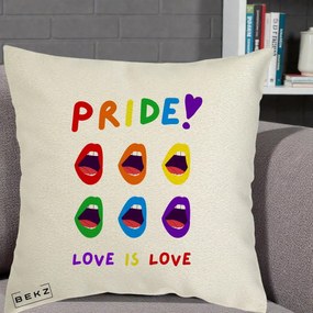 Perna Personalizata Pride Love is Love Curcubeu, 40x40 cm, Ecru, Husa Detasabila, Perna Inclusa, BEKZ®