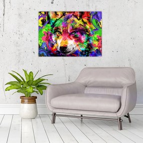 Tablou pe sticlă - Lupul cu graffiti (70x50 cm)