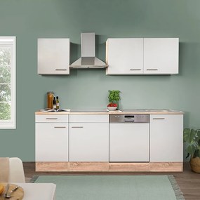 Mobilă de bucătărie Yorki 220, corp din stejar Sonoma, cu față alb satinat