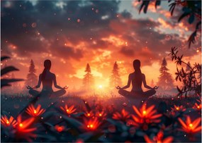 Tablou pe sticlă - Yoga în natură (70x50 cm)