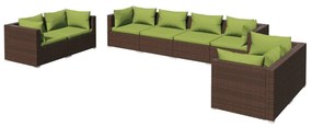 Set mobilier de gradina cu perne, 8 piese, maro, poliratan maro si verde, 6x colt + 2x mijloc, 1