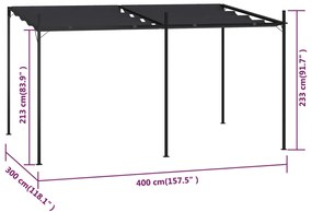 Pavilion cu acoperis retractabil, antracit, 400x300x233 cm Antracit, 400 x 300 x 233 cm