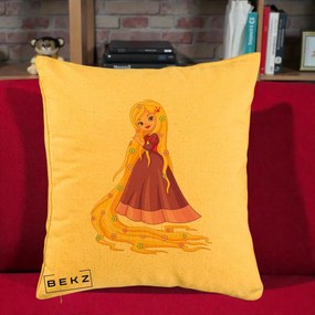 Perna Personalizata Rapunzel Par Lung Floral, 40x40 cm, Galben, Husa Detasabila, Perna Inclusa, BEKZ®
