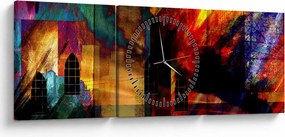Tablou - Oraș colorat, abstracție (cu ceas) (90x30 cm)