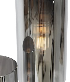 Lampă de masă Art Deco neagră cu sticlă fumurie cu 2 lumini - Laura