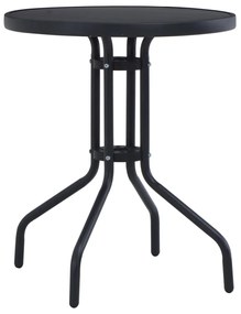 47253 vidaXL Masă de grădină, negru, 80 cm, oțel și sticlă