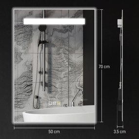 HOMCOM Oglindă de baie cu lumină LED 70x50 cm cu 3 culori de lumină, funcție anti-aburire, funcție memorie, IP44 | Aosom Romania