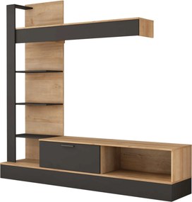 Mobilier living GELUZA, stejar riviera/negru, PAL melaminat, 3 piese,