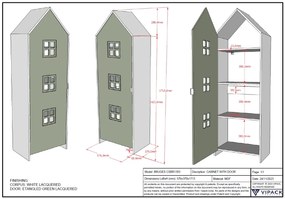 Dulap pentru copii Casami Bruges alb cu ușă verde – cu rafturi și cuier – Vipack