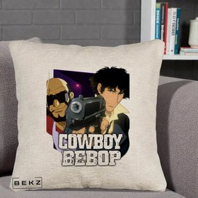 Perna Personalizata Cowboy Bebop Spike si Jet Poster, 40x40 cm, Bej Canapea, Husa Detasabila, Perna Inclusa, BEKZ®