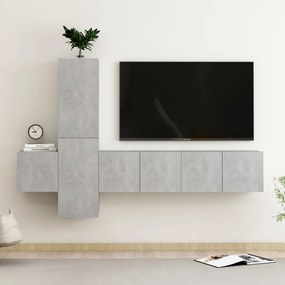 Set comode TV, 5 buc., gri beton, PAL 1, Gri beton, 60 x 30 x 30 cm