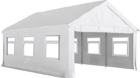 Outsunny Pavilion de Grădină 4x6 m cu Pereți Laterali, 6 Ferestre și Dublă Intrare, din Oțel Galvanizat, Alb | Aosom Romania