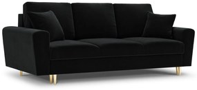 Canapea  extensibila 3 locuri Moghan cu tapiterie din catifea, picioare din metal auriu, negru