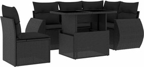 vidaXL Set mobilier de grădină cu perne, 6 piese, negru, poliratan