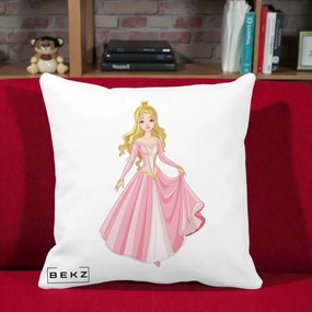 Perna Decorativa Printesa Aurora Rochie Roz, 40x40 cm, Alba Mata, Husa Detasabila, Perna Inclusa, BEKZ®