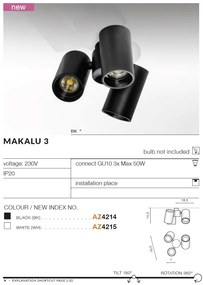 Spot modern directionabil aplicat tavan/plafon MAKALU 3 GU10 negru