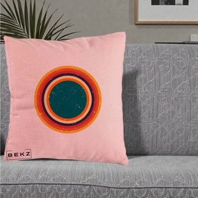 Perna Decorativa Retro Cerc Concentric Geometric Vintage, 40x40 cm, Roz, Husa Detasabila, Perna Inclusa, BEKZ®
