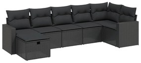 3263501 vidaXL Set canapele de grădină cu perne, 7 piese, negru, poliratan
