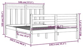 Cadru pat, alb, 140x190 cm, lemn masiv Alb, 140 x 190 cm
