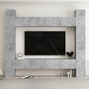 3079071 vidaXL Set dulapuri TV, 8 piese, gri beton, lemn prelucrat