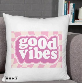 Perna Decorativa Good Vibes Retro Roz, 40x40 cm, Alb Pufos, Husa Detasabila, Perna Inclusa, BEKZ®