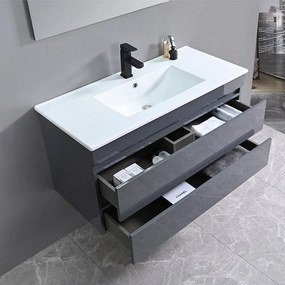 Mobilier de baie Cube 100 cm cu chiuvetă ceramică 2 sertare cu oglindă 60x100 cm gri antracit