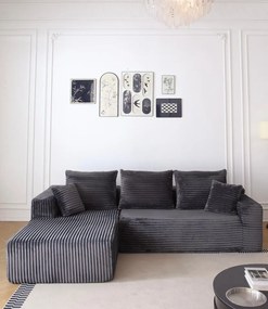 Canapea Colțar Premium Memory Foam HD 270x170x70 cm | Material Plusat Reiat cu Dungi Groase (Culoare: Negru)