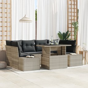 vidaXL Set de canapele de grădină cu 7 piese și perne gri deschis din rattan