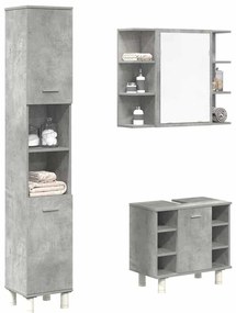vidaXL Set mobilier de baie, 3 piese, gri beton, lemn compozit