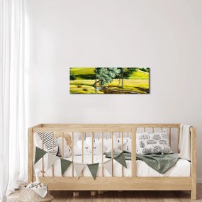 Tablou - Râu între câmpii, pictură în ulei (cu ceas) (90x30 cm)