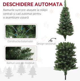 HOMCOM Brad de Crăciun Înzăpezit Înalt cu 395 Crengi, Brad Artificial de Crăciun cu Conuri și Bază, Ø54 x 150 cm, Verde | Aosom Romania