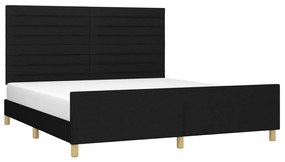 Cadru de pat cu tablie, negru, 160x200 cm, textil Negru, 160 x 200 cm, Benzi orizontale