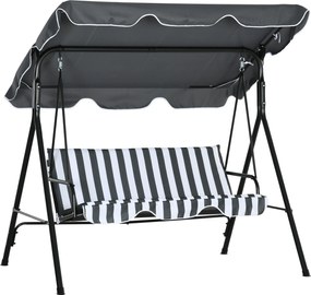 Outsunny Leagăn tip Hollywood, leagăn de grădină, bancă balansoar 3 locuri cu copertină, oțel, 172 x 110 x 153 cm, Gri+Alb | Aosom Romania