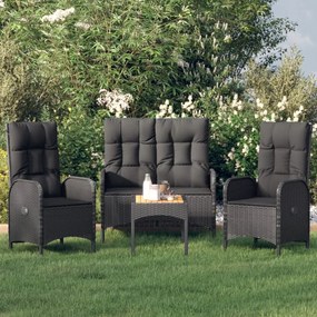 3185084 vidaXL Set mobilier relaxare grădină 4 piese cu perne poliratan negru